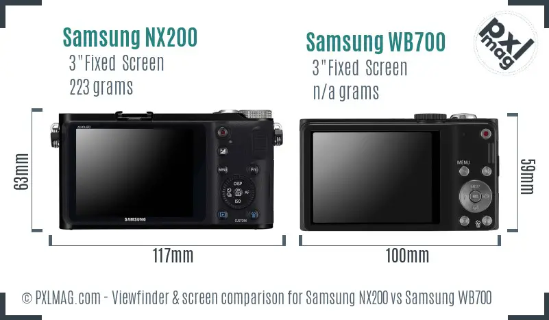 Samsung NX200 vs Samsung WB700 Screen and Viewfinder comparison