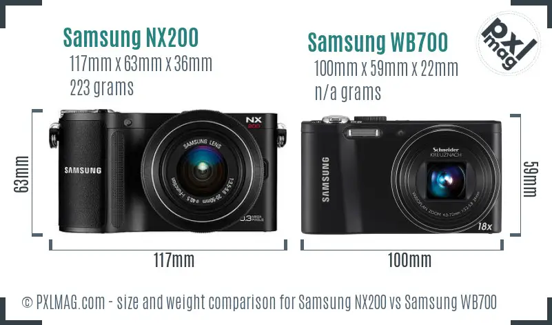 Samsung NX200 vs Samsung WB700 size comparison