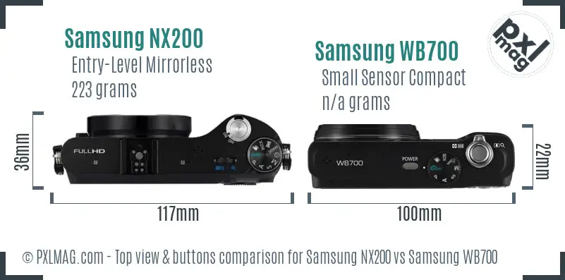 Samsung NX200 vs Samsung WB700 top view buttons comparison