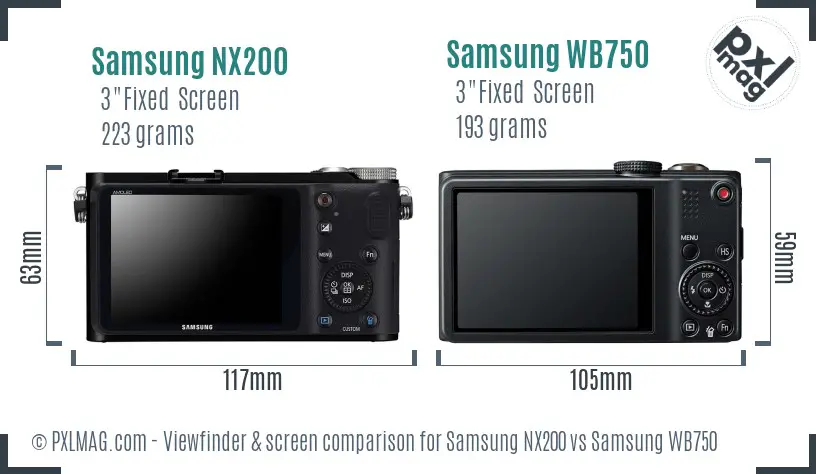 Samsung NX200 vs Samsung WB750 Screen and Viewfinder comparison