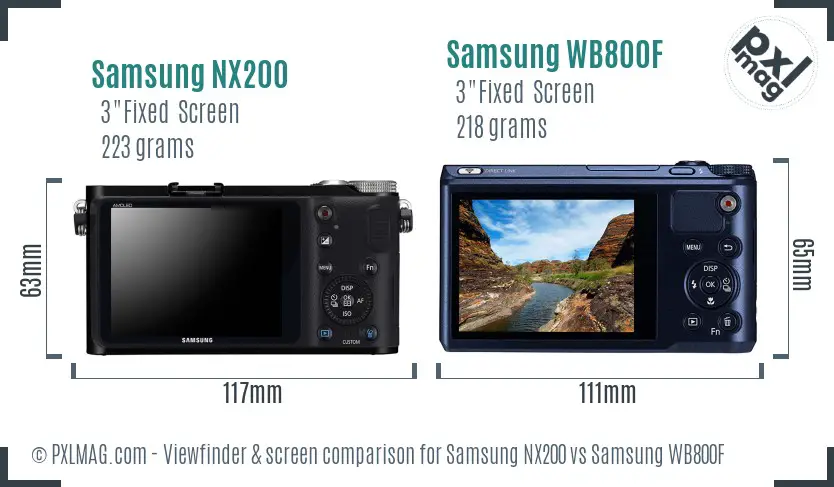 Samsung NX200 vs Samsung WB800F Screen and Viewfinder comparison