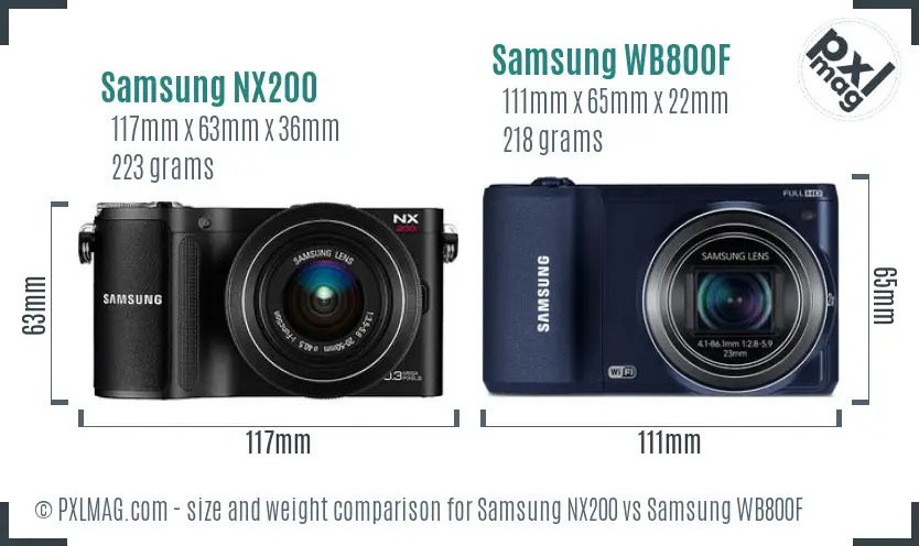 Samsung NX200 vs Samsung WB800F size comparison