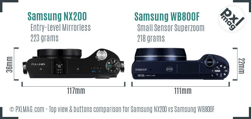 Samsung NX200 vs Samsung WB800F top view buttons comparison