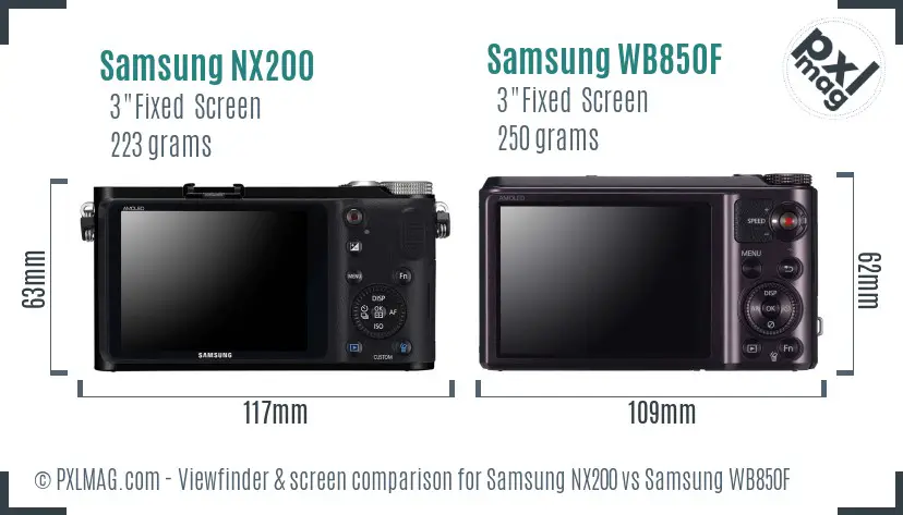 Samsung NX200 vs Samsung WB850F Screen and Viewfinder comparison