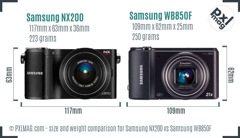 Samsung NX200 vs Samsung WB850F size comparison