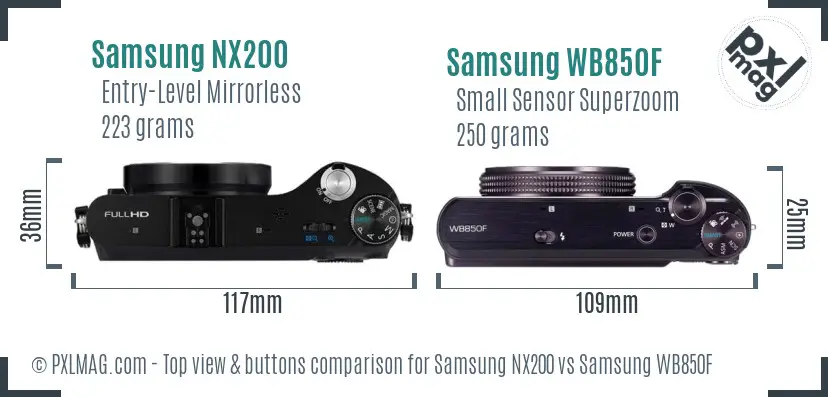 Samsung NX200 vs Samsung WB850F top view buttons comparison