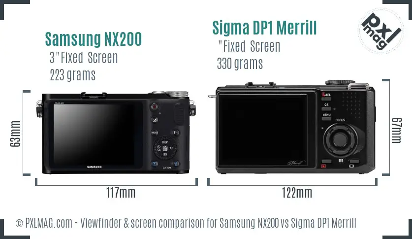 Samsung NX200 vs Sigma DP1 Merrill Screen and Viewfinder comparison