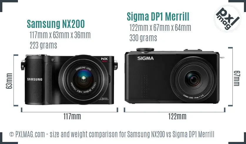 Samsung NX200 vs Sigma DP1 Merrill size comparison