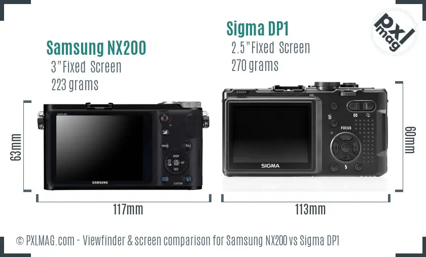 Samsung NX200 vs Sigma DP1 Screen and Viewfinder comparison