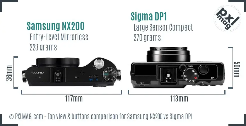 Samsung NX200 vs Sigma DP1 top view buttons comparison