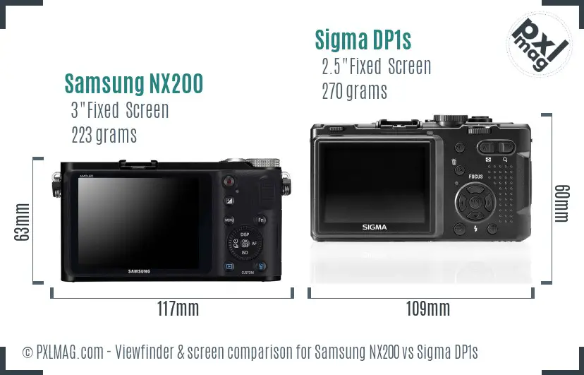 Samsung NX200 vs Sigma DP1s Screen and Viewfinder comparison