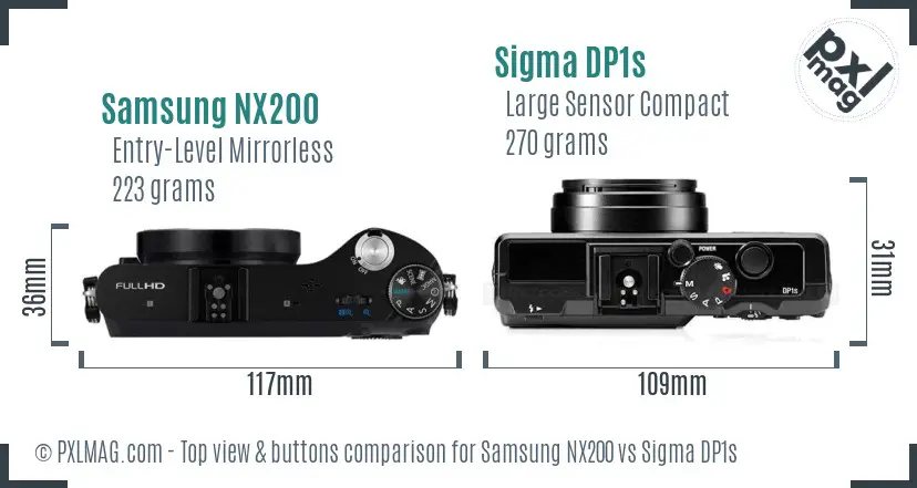 Samsung NX200 vs Sigma DP1s top view buttons comparison