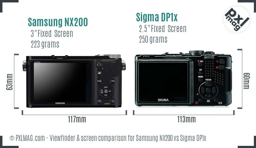 Samsung NX200 vs Sigma DP1x Screen and Viewfinder comparison