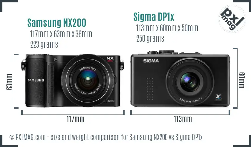 Samsung NX200 vs Sigma DP1x size comparison