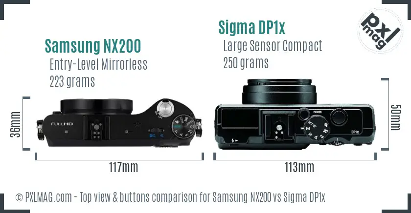 Samsung NX200 vs Sigma DP1x top view buttons comparison