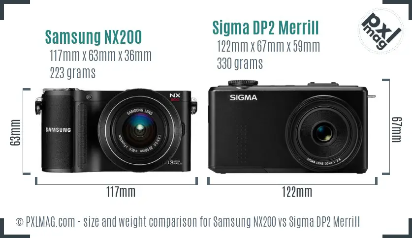 Samsung NX200 vs Sigma DP2 Merrill size comparison