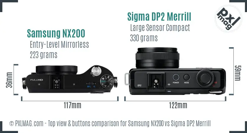 Samsung NX200 vs Sigma DP2 Merrill top view buttons comparison