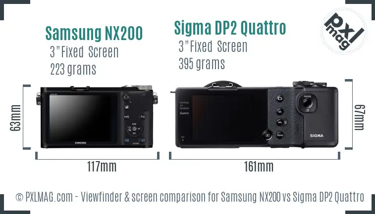 Samsung NX200 vs Sigma DP2 Quattro Screen and Viewfinder comparison