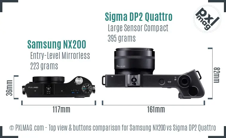 Samsung NX200 vs Sigma DP2 Quattro top view buttons comparison