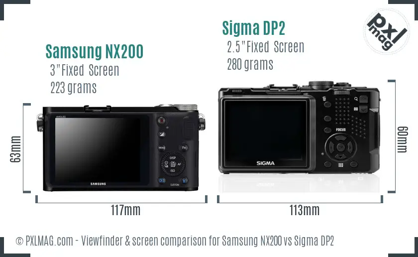 Samsung NX200 vs Sigma DP2 Screen and Viewfinder comparison