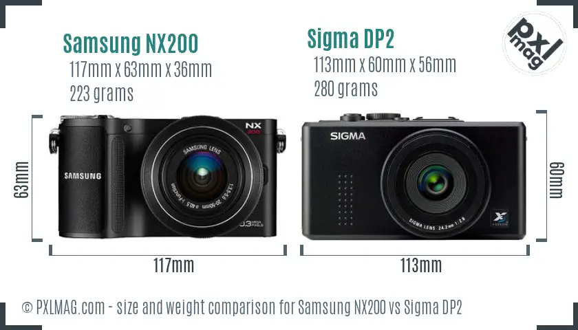 Samsung NX200 vs Sigma DP2 size comparison