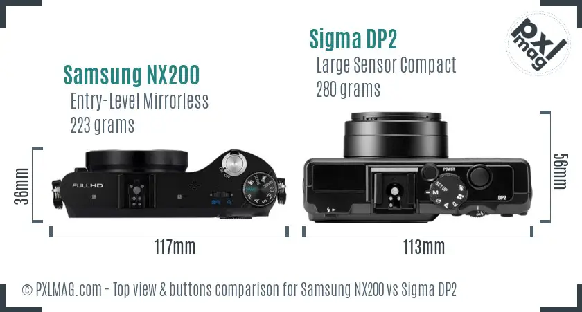 Samsung NX200 vs Sigma DP2 top view buttons comparison