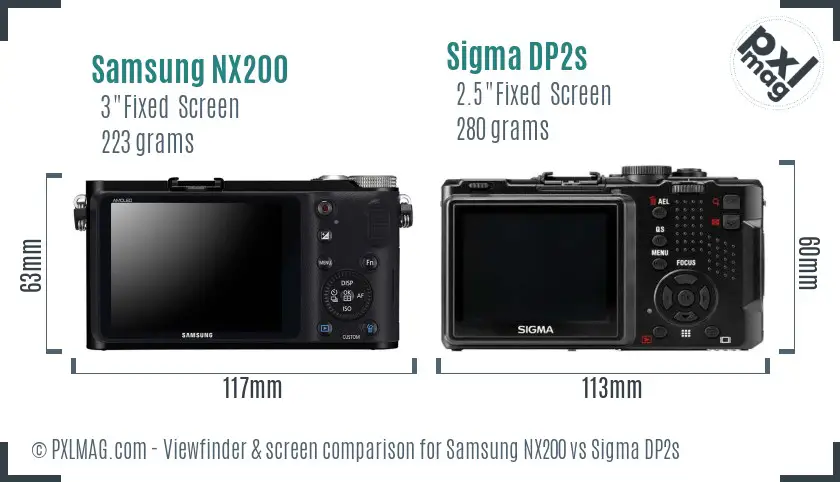Samsung NX200 vs Sigma DP2s Screen and Viewfinder comparison