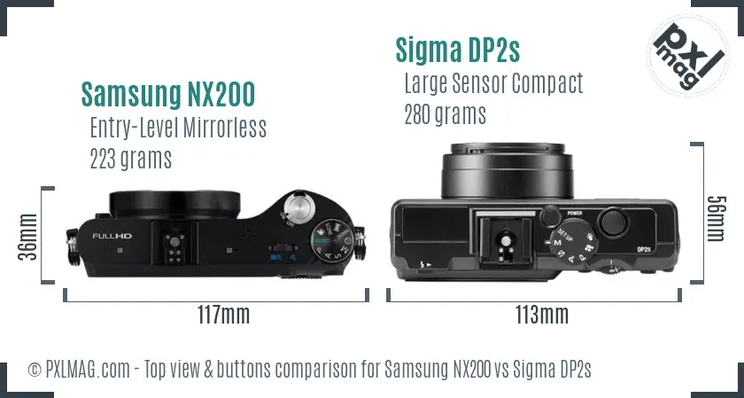 Samsung NX200 vs Sigma DP2s top view buttons comparison