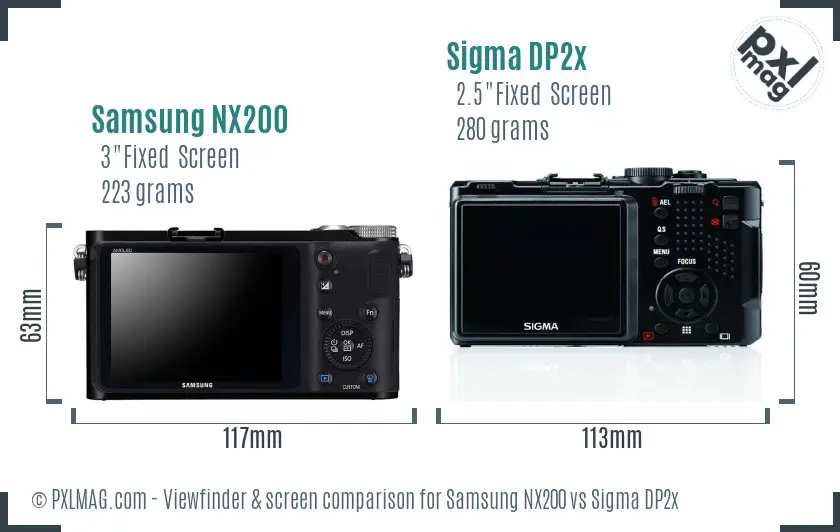 Samsung NX200 vs Sigma DP2x Screen and Viewfinder comparison