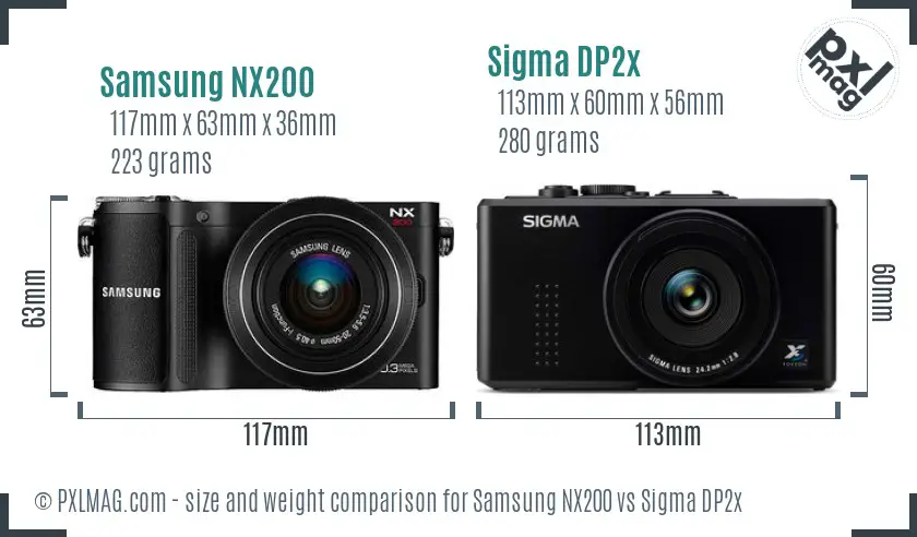 Samsung NX200 vs Sigma DP2x size comparison