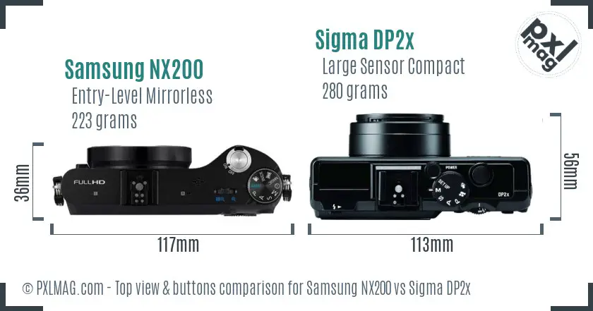 Samsung NX200 vs Sigma DP2x top view buttons comparison
