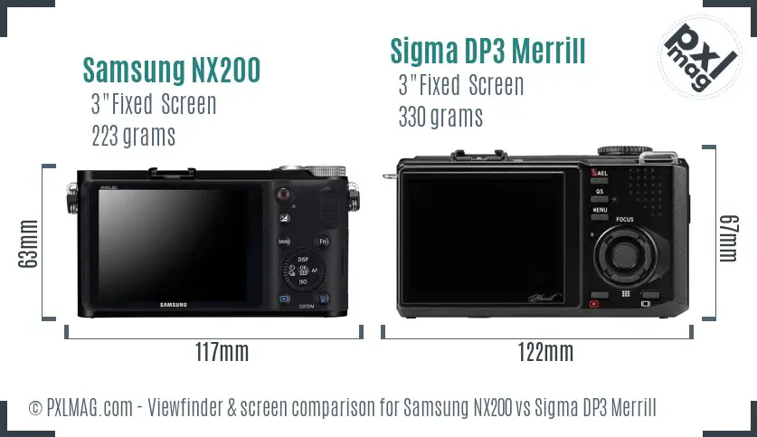 Samsung NX200 vs Sigma DP3 Merrill Screen and Viewfinder comparison