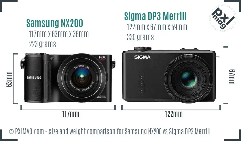 Samsung NX200 vs Sigma DP3 Merrill size comparison