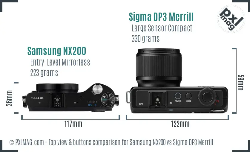 Samsung NX200 vs Sigma DP3 Merrill top view buttons comparison