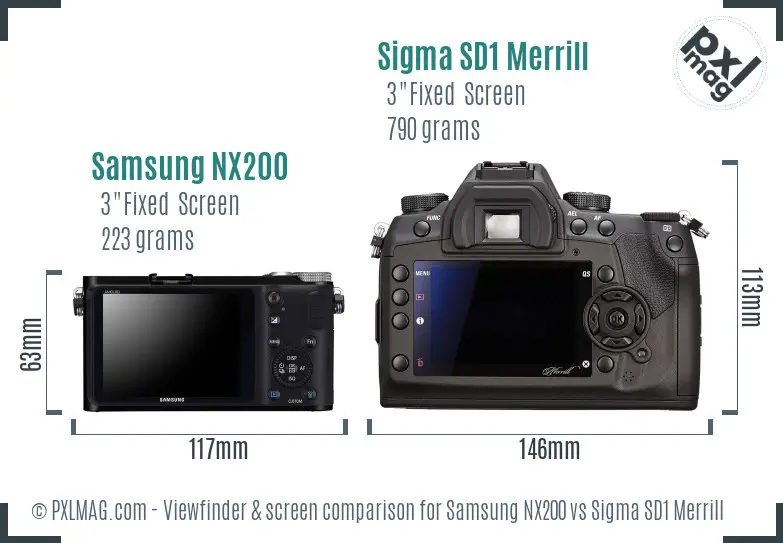 Samsung NX200 vs Sigma SD1 Merrill Screen and Viewfinder comparison