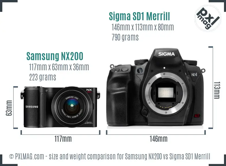 Samsung NX200 vs Sigma SD1 Merrill size comparison