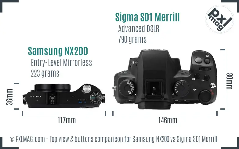 Samsung NX200 vs Sigma SD1 Merrill top view buttons comparison