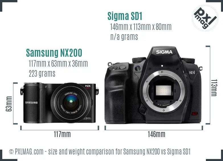 Samsung NX200 vs Sigma SD1 size comparison
