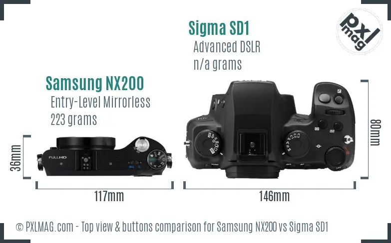 Samsung NX200 vs Sigma SD1 top view buttons comparison