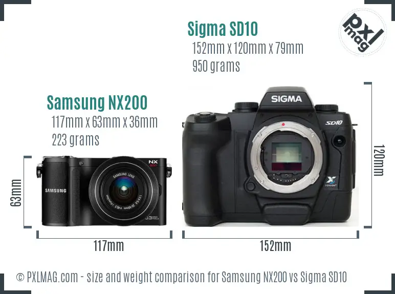 Samsung NX200 vs Sigma SD10 size comparison