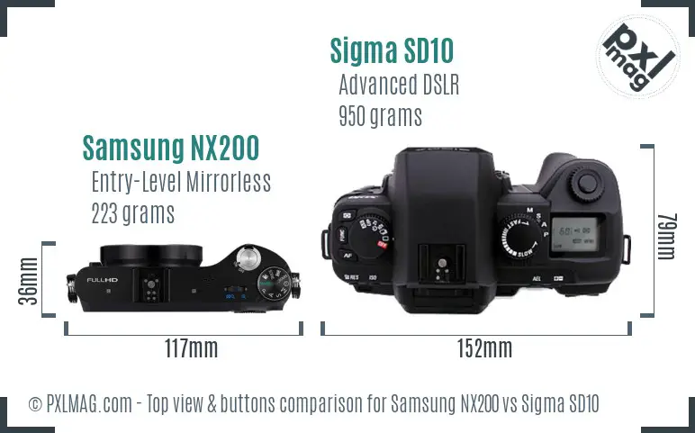 Samsung NX200 vs Sigma SD10 top view buttons comparison