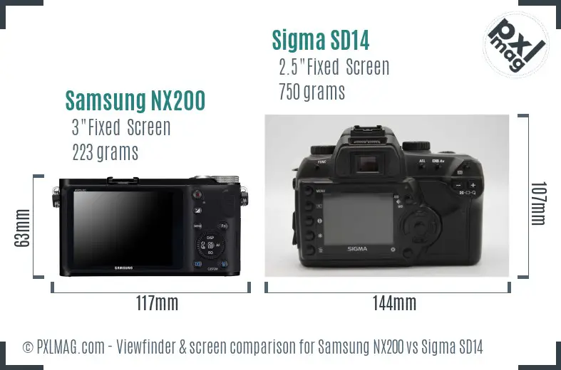 Samsung NX200 vs Sigma SD14 Screen and Viewfinder comparison