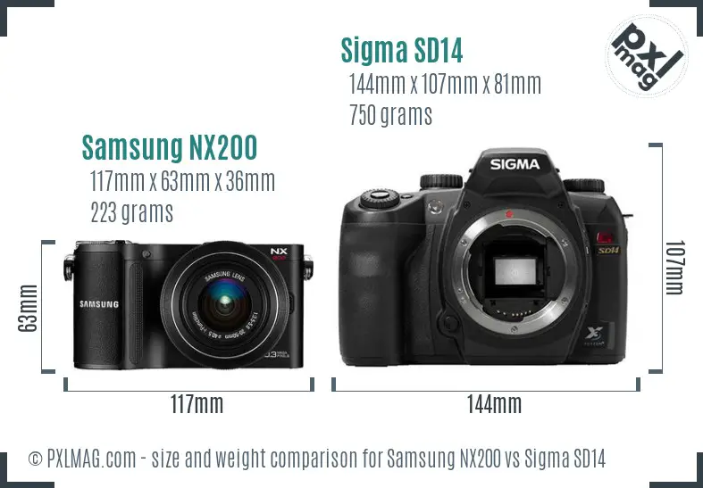 Samsung NX200 vs Sigma SD14 size comparison