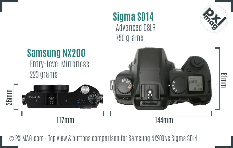 Samsung NX200 vs Sigma SD14 top view buttons comparison