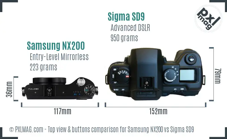 Samsung NX200 vs Sigma SD9 top view buttons comparison
