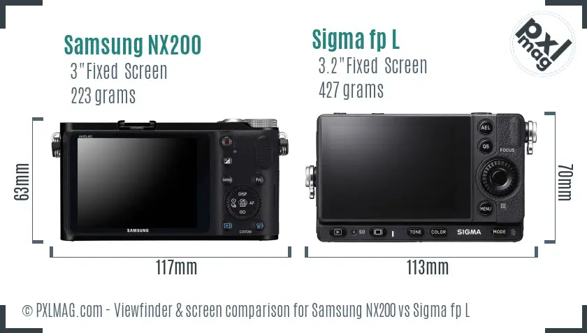 Samsung NX200 vs Sigma fp L Screen and Viewfinder comparison