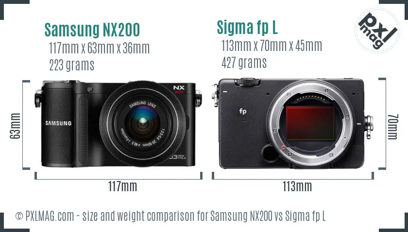 Samsung NX200 vs Sigma fp L size comparison