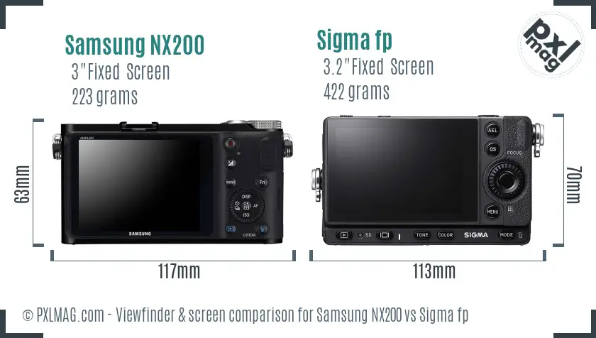 Samsung NX200 vs Sigma fp Screen and Viewfinder comparison
