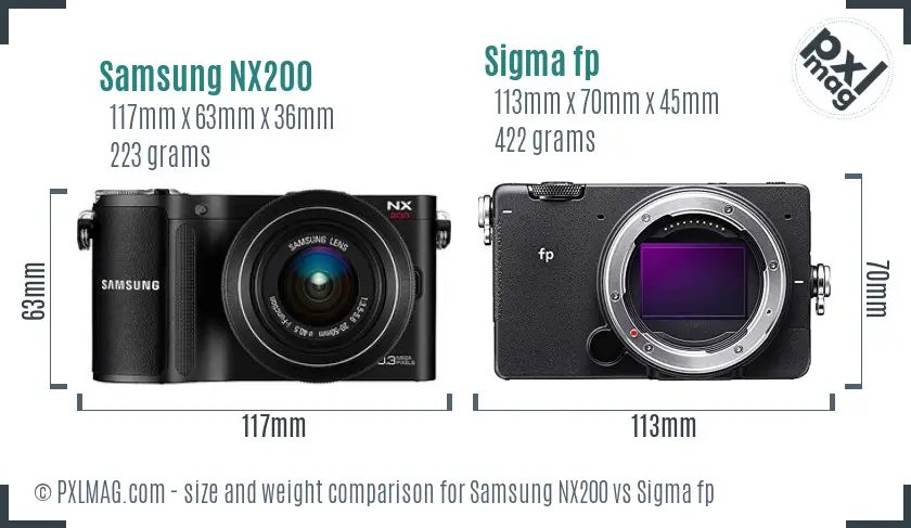 Samsung NX200 vs Sigma fp size comparison