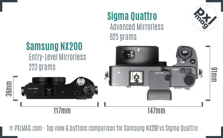 Samsung NX200 vs Sigma Quattro top view buttons comparison